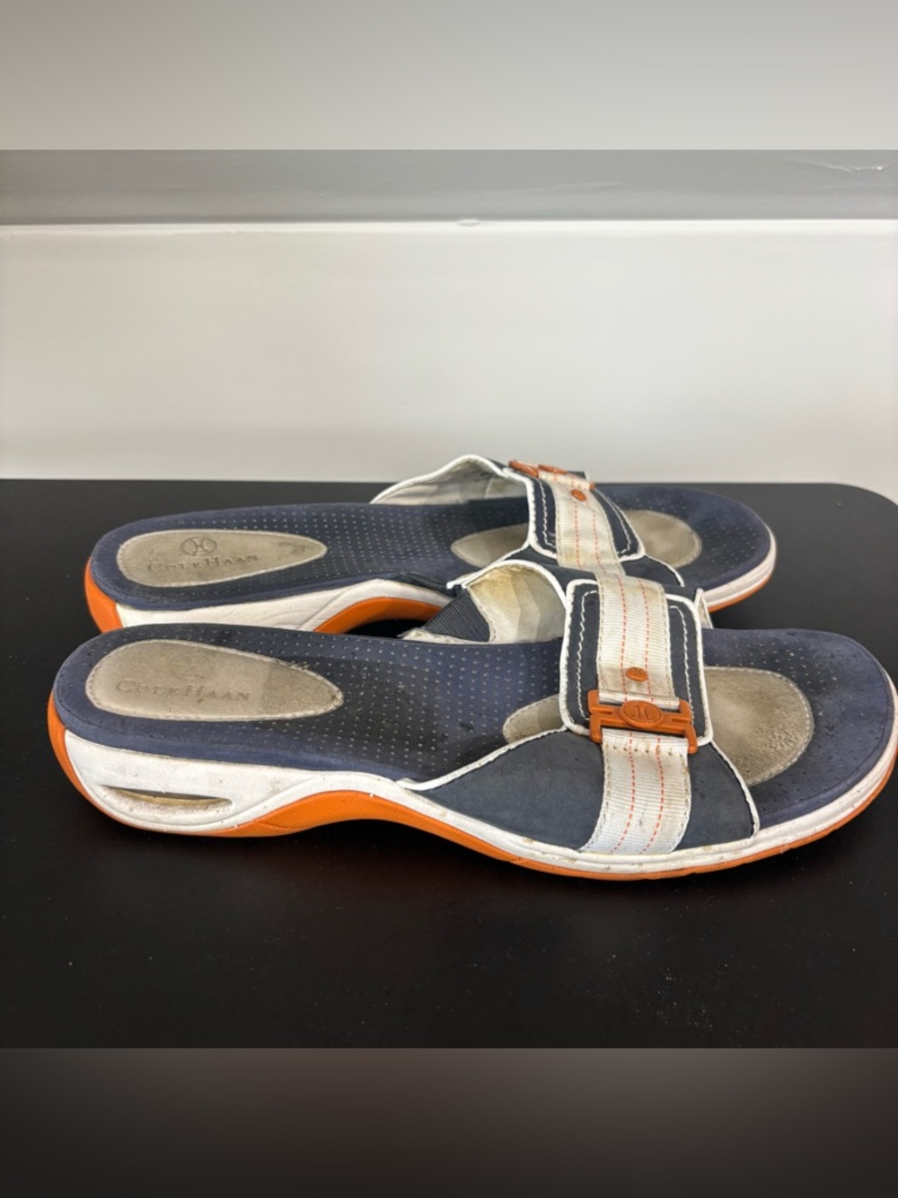 Cole Haan Nike Air Sporty Slide Sandals, White Orange Blue, Size 10